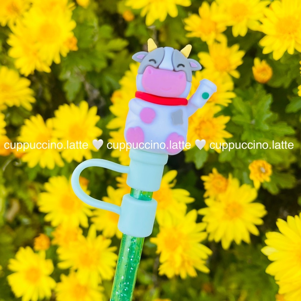 💚NEW🐮Ox with Coffee Hot Cup Straw Topper Cover